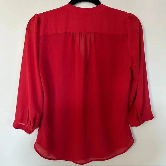H&M Women's Red 3/4 Sleeve Button-Up Sheer/Lightweight Blouse Size 2 GUC - Picture 7 of 7